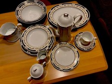 Porzellan Comtesse blau gold 3377 Ranke Königlich Tettau  Kaffee- Tafelservice 