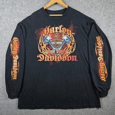 Camisa Harley Davidson Para Hombres 2XL Negra Llama Manga Larga Doble Power Pistons Y2k