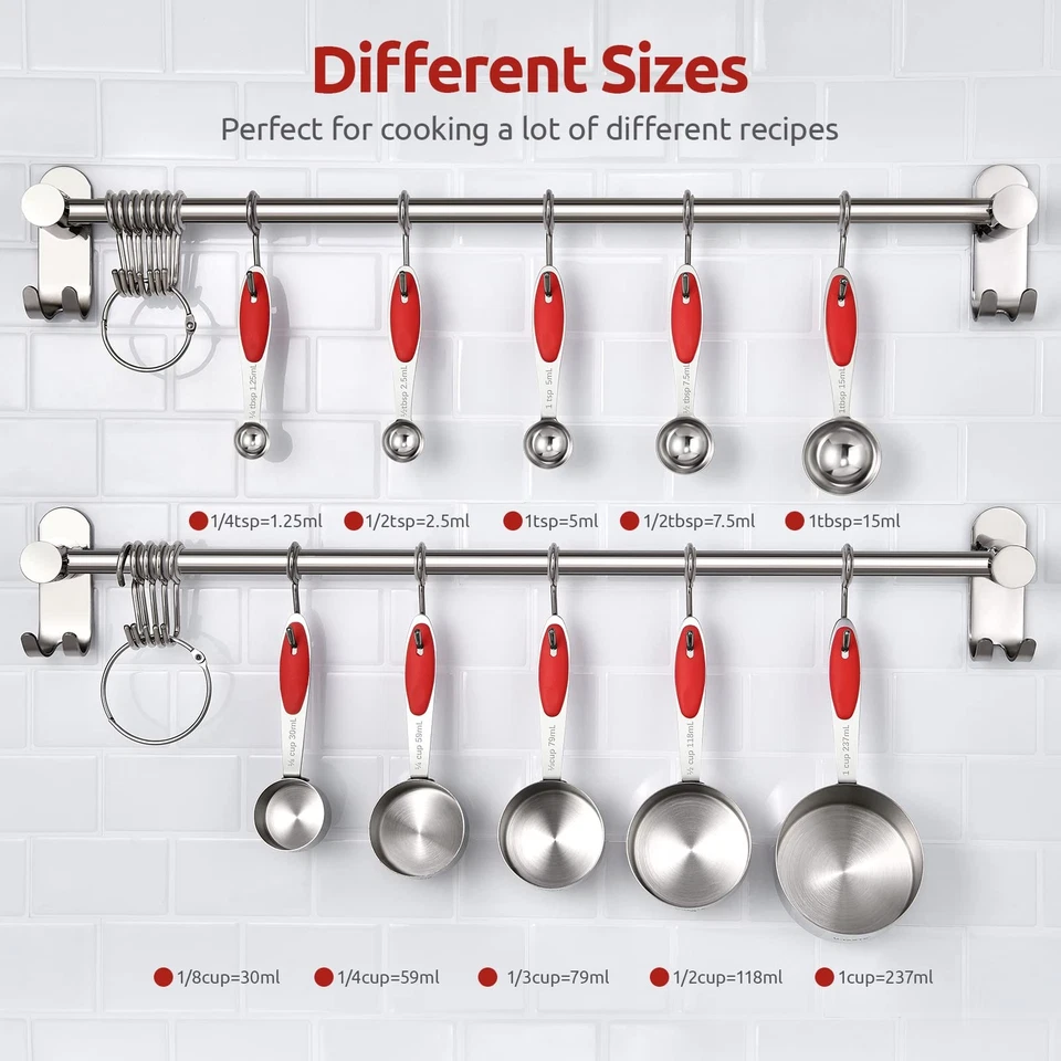 Measuring Cups and Spoons Set: 18/8 Stainless Steel 10 Pieces Metal Stacking ... - Image 2 of 4