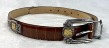 Brighton Museum Collection 1996 Greco-Roman Coin Belt Brown Alligator Print LRG