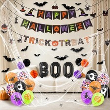 46Pcs Halloween Party Decorations Set with Banners Balloons  Bats