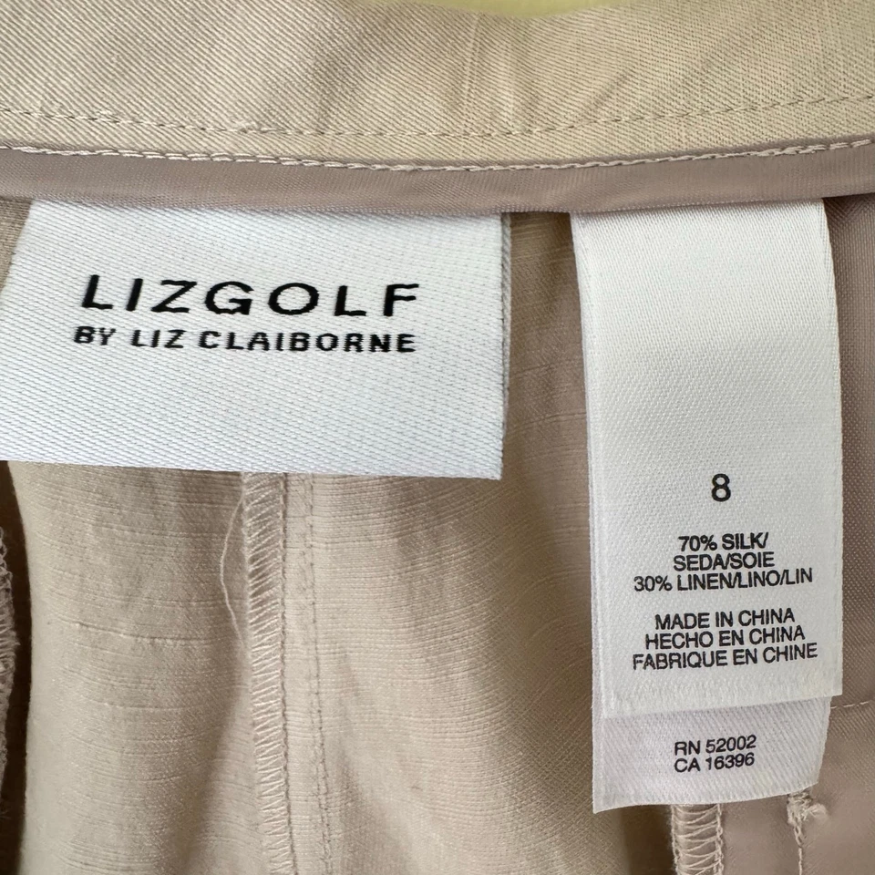 Pantalones Cortos Liz Golf Mujer Caqui Talla 8 Tiro Alto 9" En NUEVO Lino Seda Dinero Antiguo Preppy Foto 2 de 4