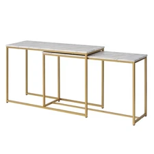Rosslyn 48" Modern Nesting Sofa Tables Set of 2 Gold White Living Room Office
