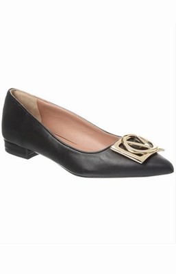 Valentino By Mario Valentino Flora  Leather Pointed Black Leather Flats. size 8