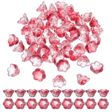 100 Pcs Glass Flower Beads for Jewelry Making Loose Bead Charm, Translucent Pink