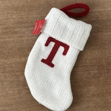 Letter T Knit Monogram Mini Stocking White Wondershop Xmas Holiday Target 8" NEW