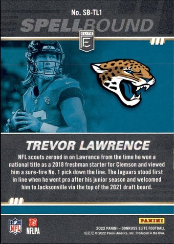2022 Donruss Elite Trevor Lawrence Orange Spellbound Letter "L" #SB-TL5 #d08/25 - Picture 2 of 2