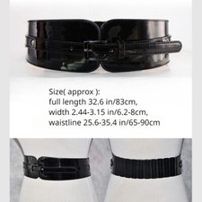 Women Shiny Black Patent Leather Waistband with Buckle Cincher Belt Punk Decors