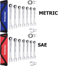 WORKPRO 14 PIECE Ratcheting Combination Wrench Set Metric&SAE with Roll Up Pouch