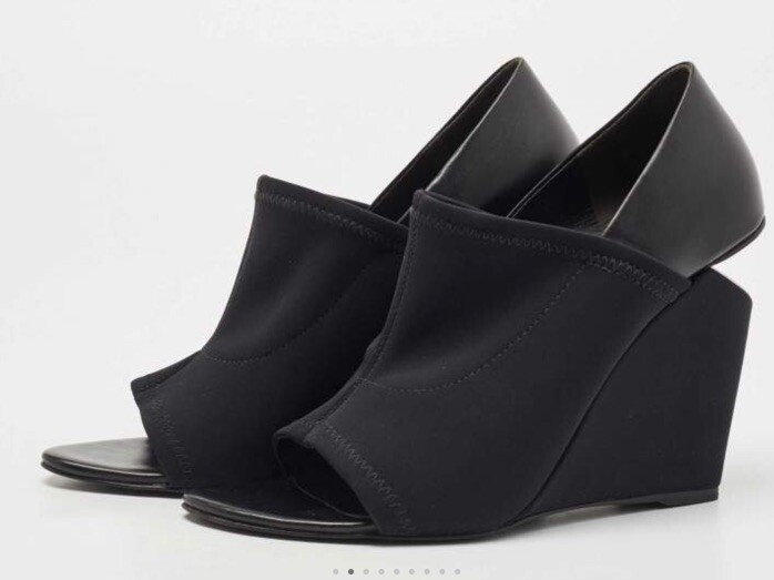 Alexander Wang Black Leather and Stretch Fabric Alla Wedge Open Toe Pumps Black image 2