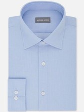  86 Michael Kors Men Regular-Fit Blue Stretch Non-Iron Dress Shirt Size 17 32/33