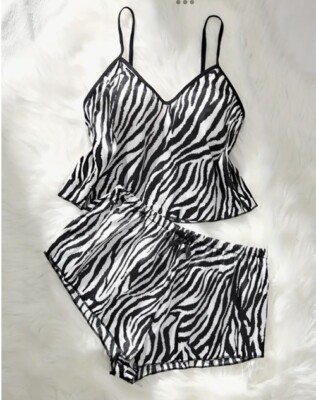 Damen CD TV sexy seidig Zebra Camisole Slips Set kurze Schlafanzüge XL 16