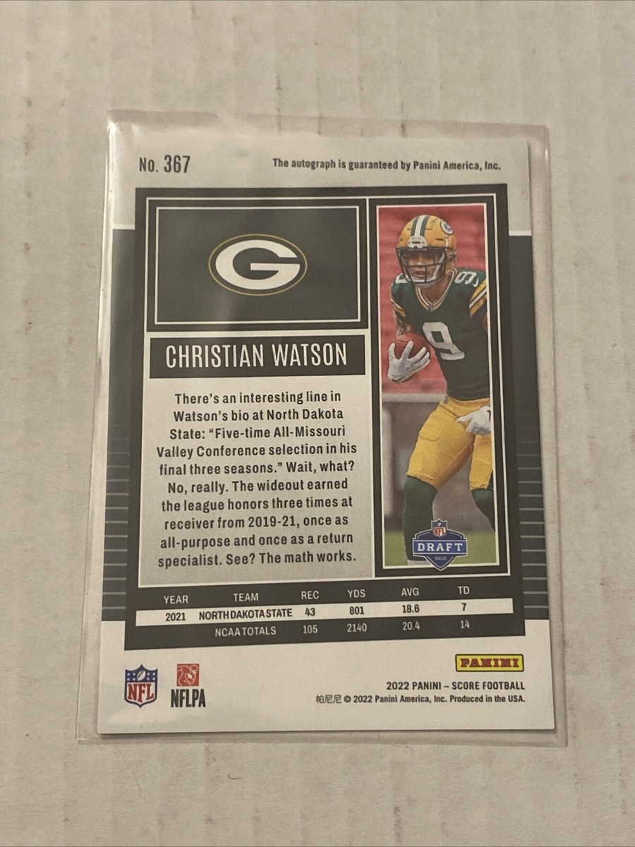 2022 Score Christian Watson Rookie Auto Autograph Orange First
