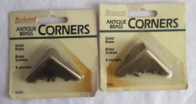 Vtg. Solid Brass Corners Lot of 2 - 8 pcs NOS Brainerd Mfg. # 9480 - 1 3/4 inch