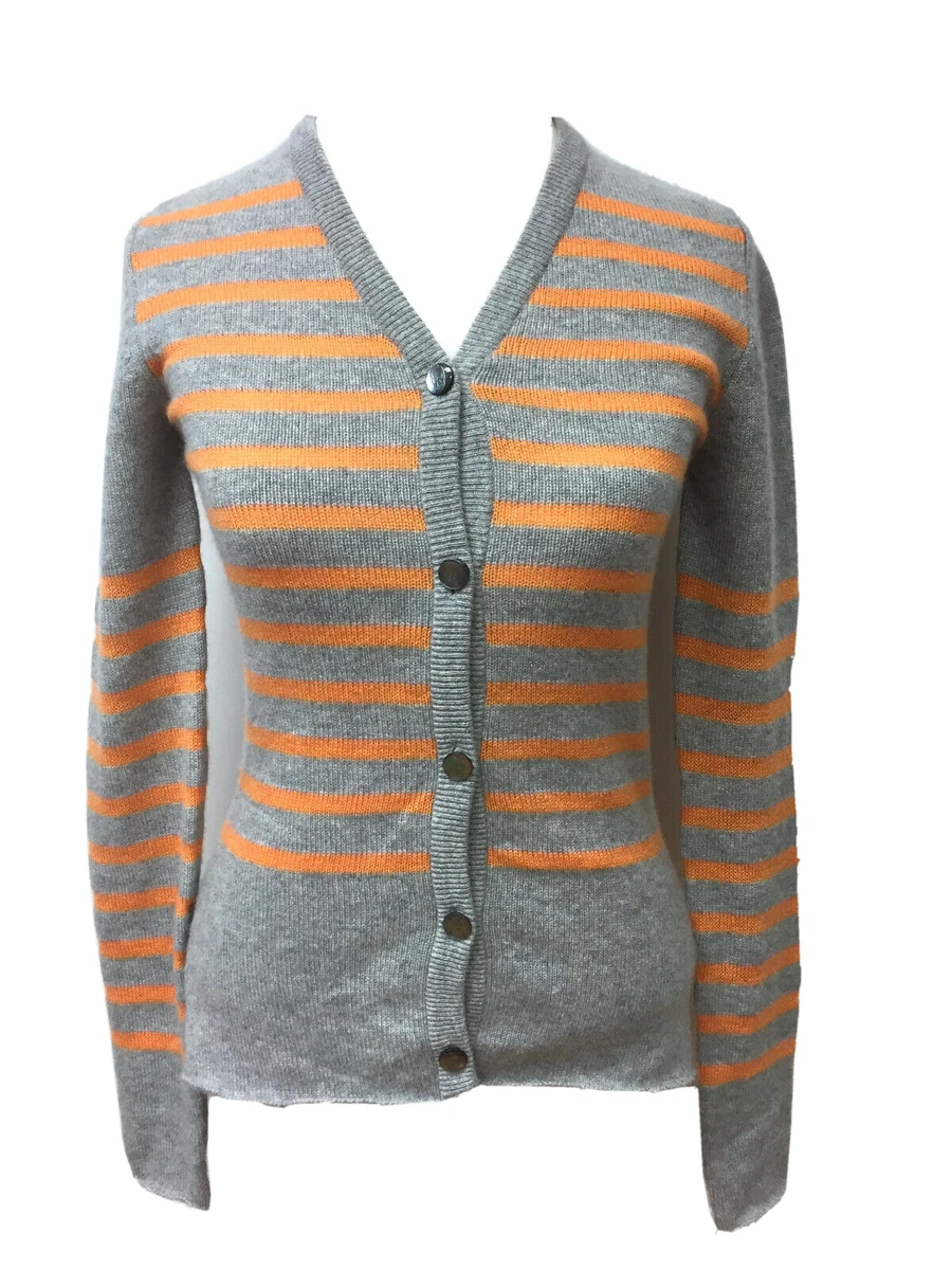LUCIEN PELLAT FINET Gray/Pale-Orange Striped Cashmere SKULL Accents Cardigan SzS
