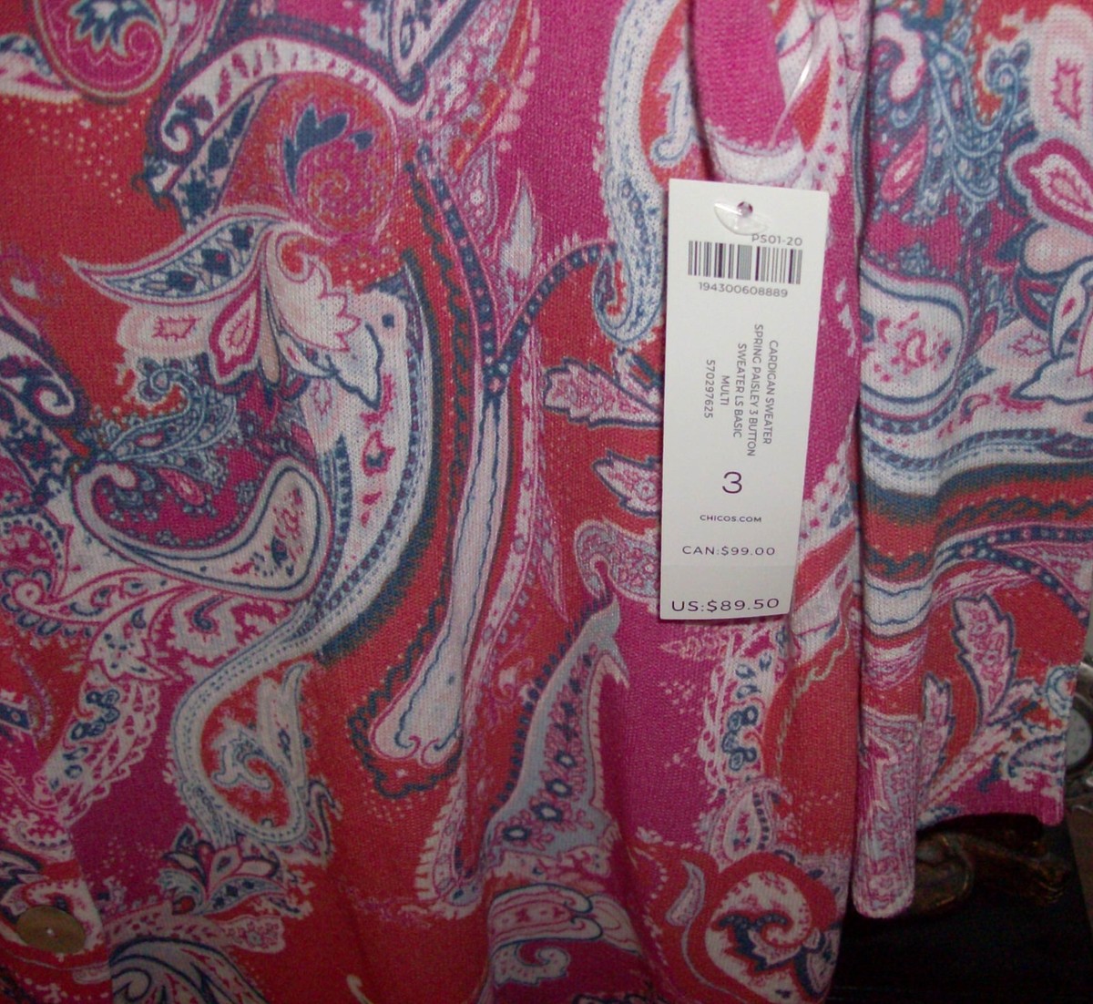 モチーフ NWT Chico's Paisley Cardigan Lightweight Sweater Size 3 | eBay
