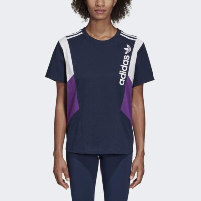 Women s Adidas Retro OG 90s Style Tee T-Shirt Top Blue Purple UK Size 8 EC2181
