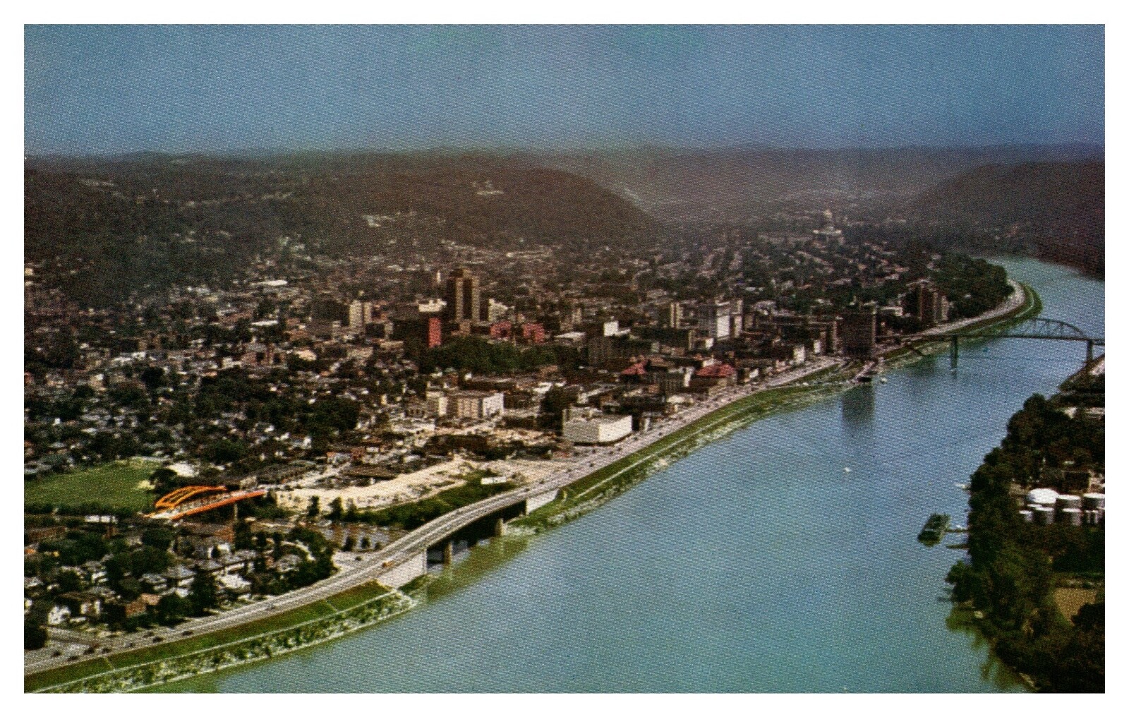 Charleston West Virginia Aerial View Kanawha Boulevard & River Chrome