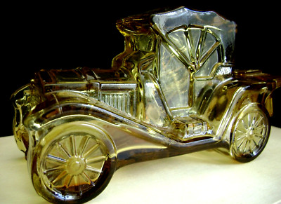 VINTAGE AVON   PACKARD ROADSTER CAR   EMPTY TRANSLUCENT YELLOW GLASS BOTTLE