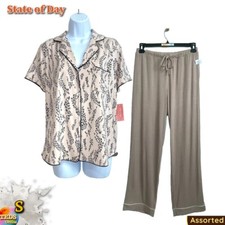 NWT State of Day S Short-Sleeve Notch Collar  Ribbed Pants Pajama Set Assorted