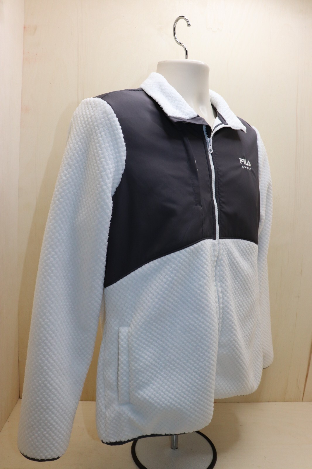 Giacca Donna Fila Sport Bianca in Pelliccia Finta Cerniera Intera Tasca Seno RN #73277 Taglia L