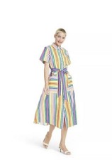 New Christopher John Rogers For Target Striped Short Sleeve Shirt Dress SZ 6