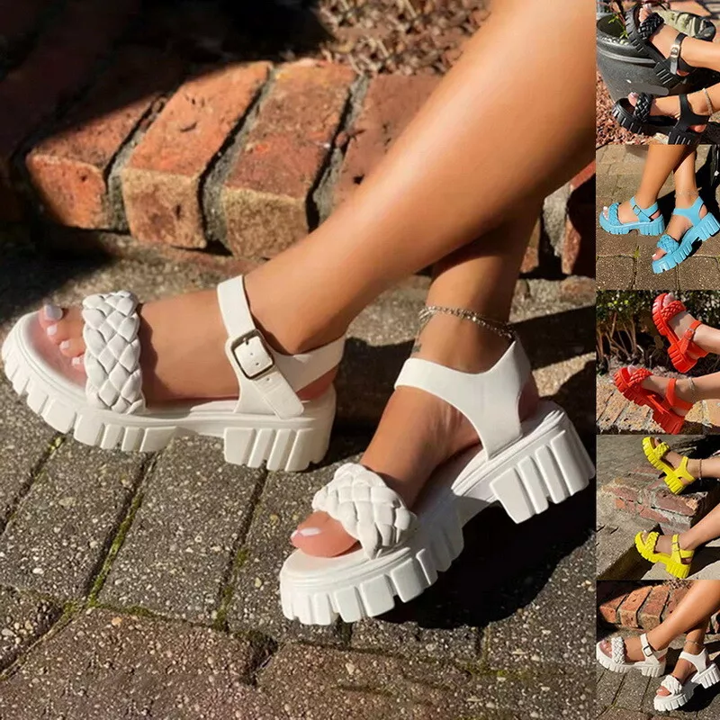 Womens Platform Flatform Summer Ankle Strap Sandals Chunky Block