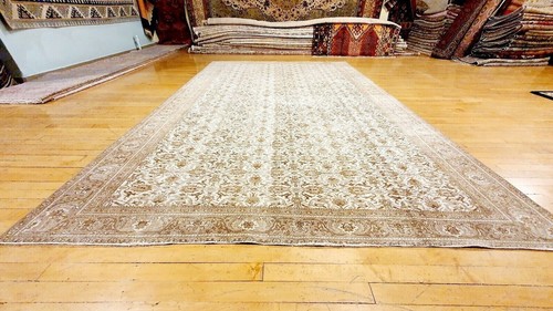 Pre-1900's Antique Beige-Brown Wool Colors Oushak Area Rug 7x11ft