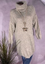 Long Knit DRESS Jumper Dress Loose Fit Turtleneck Italy BEIGE 38 40 42