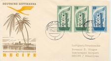 BUNDESREPUBLIK 1957, Europa 10 (2) u. 40 Pfg. Kab.Erstflug HAMBURG - RECIFE
