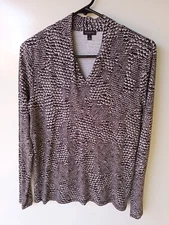 TALBOTS Black Gray Long Sleeve Women's Stretch Blouse Large