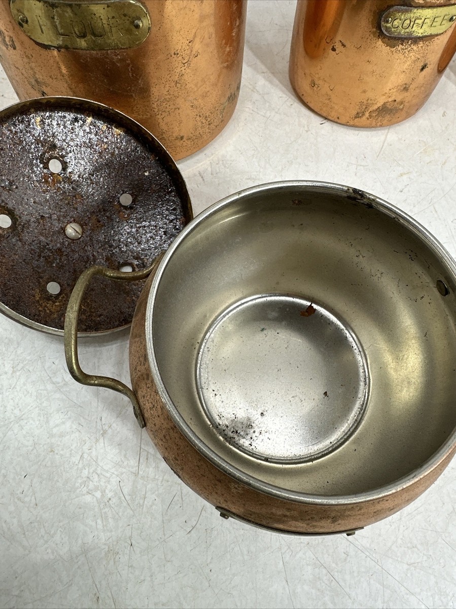 Vintage Copper Canister Set Paneled Coffee Tea Potpourri Cider Ice