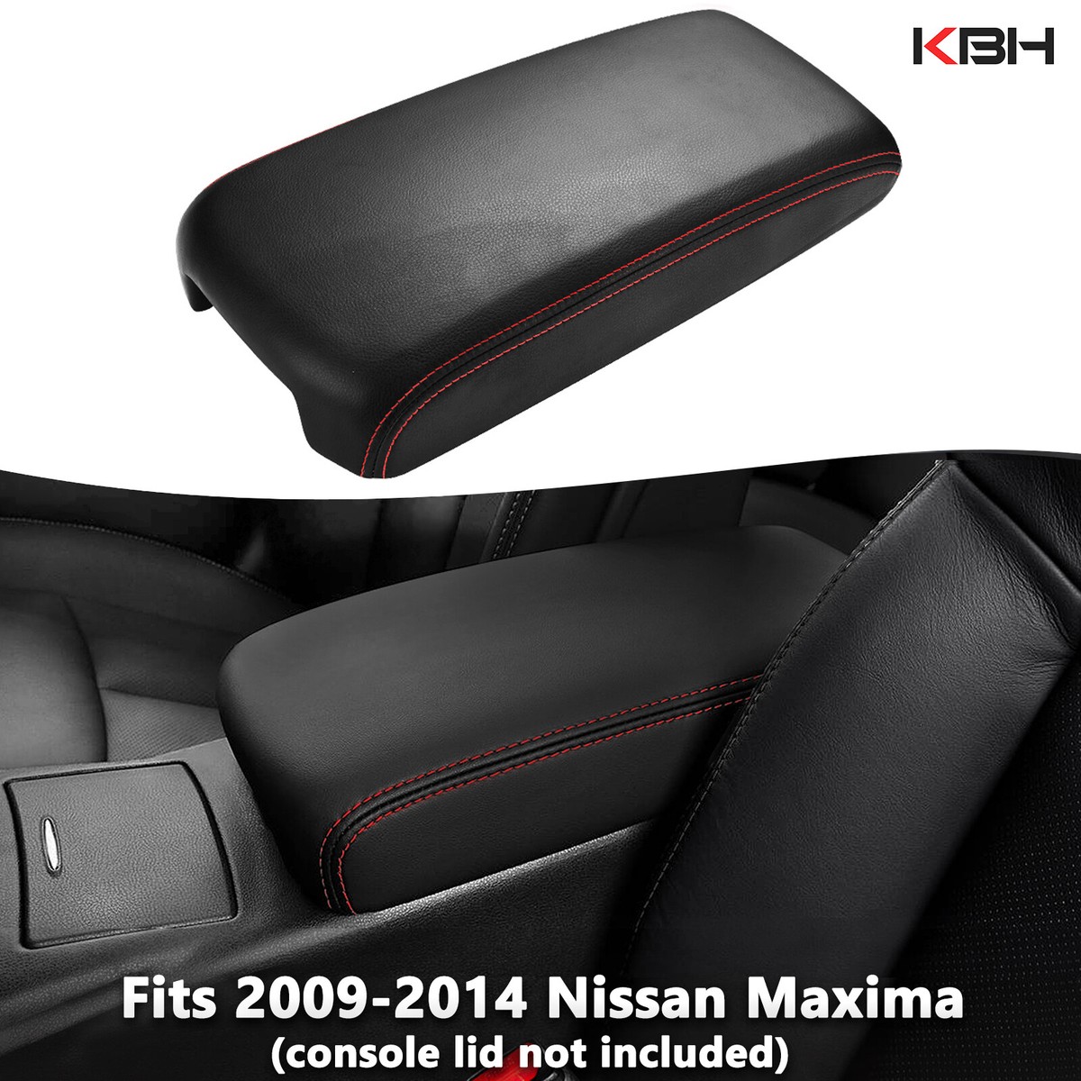 Fits 2009-2014 Nissan Maxima Black Leather Console Lid Armrest