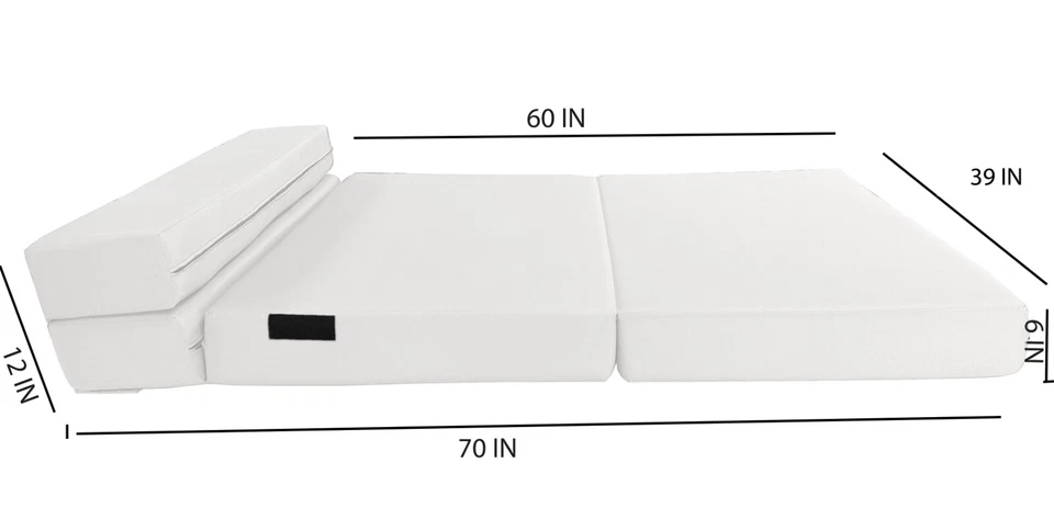 Colchón de espuma plegable para tumbona doble, sofá cama portátil para sentarse a dormir 6x39x80 blanco Foto 3 de 4