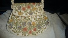  310 vtg Handbag White Vinyl EMMBROIDERED Flowers by Marheta AS IS