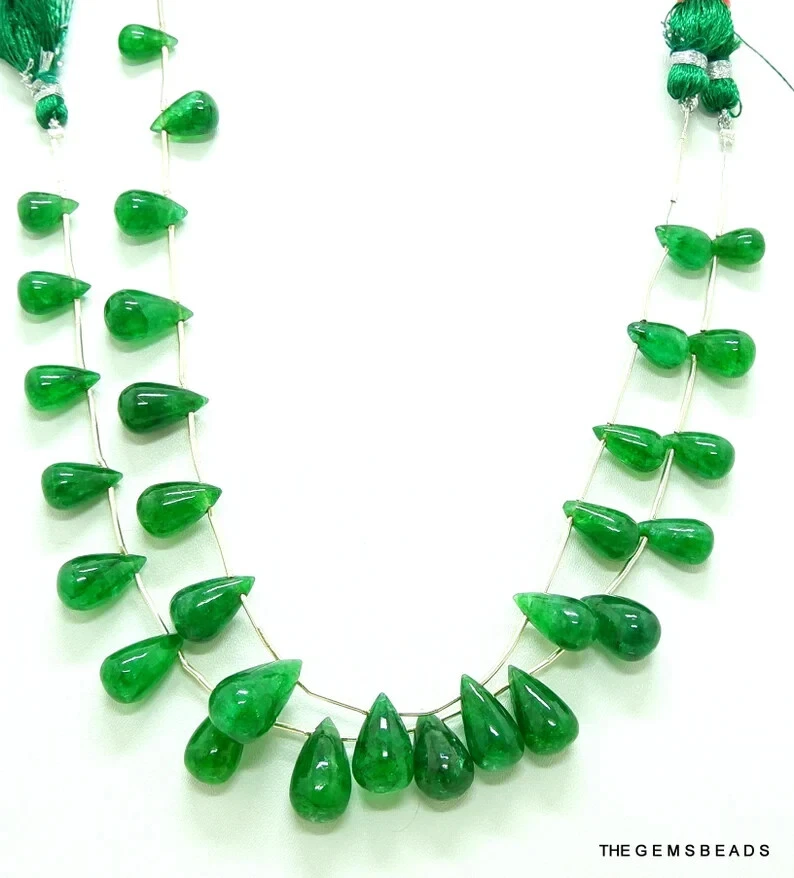 Zambian Emerald Briolettes | 7 Pcs Teardrop Beads | 9.5–16.5mm | AAA++ | Emerald