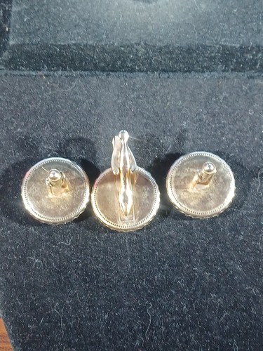 Vintage Cameo Trojan War Cufflinks & Tieclip Blue And White Horses - Picture 5 of 12