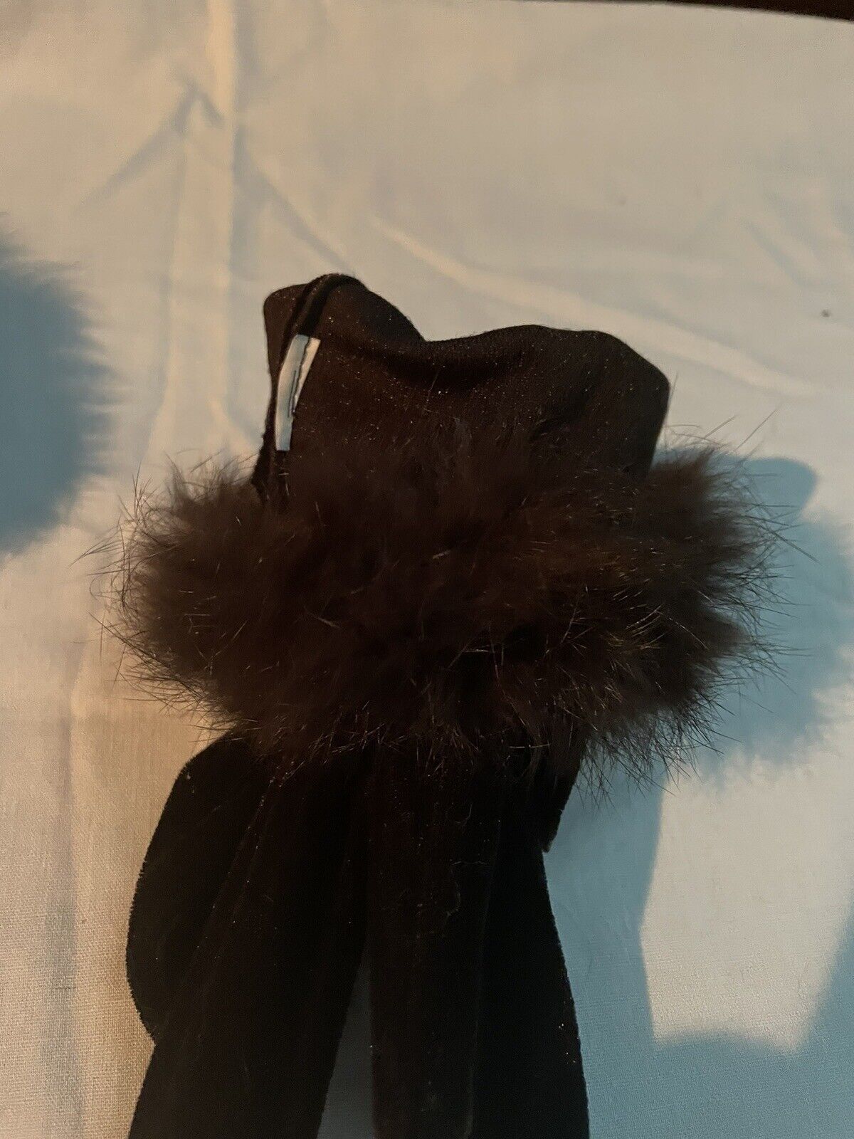 Vtg. Chocolate Brown Velvet Gloves with Brown Fur Cuffs Ladies Size Extra Small