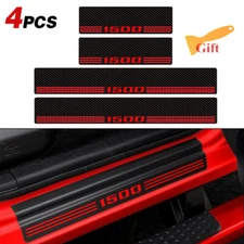 JJMY 4X For RAM 1500 2015+ Red Carbon Fiber Door Sill Cover Protector Sticker