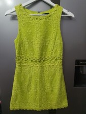 Topshop Petite Crochet Mini Dress Womens Lime Green A-Line Cut Out UK8 EU36 S
