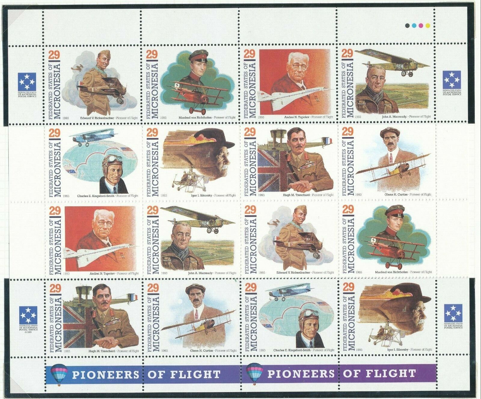 MICRONESIA USA 1993 PIONEERS OF FLIGHT AIRCRAFT SHEET MNH BIN PRICE GB£10.00