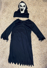 Scream Style Mask, Hood, Black Robe Halloween Costume, Medium, Very Good Cond