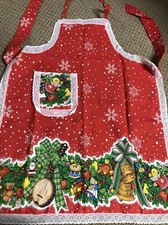Christmas Apron OOAK Snow Flake Santa Eyelet Trim Mint Granny Grand Millennial