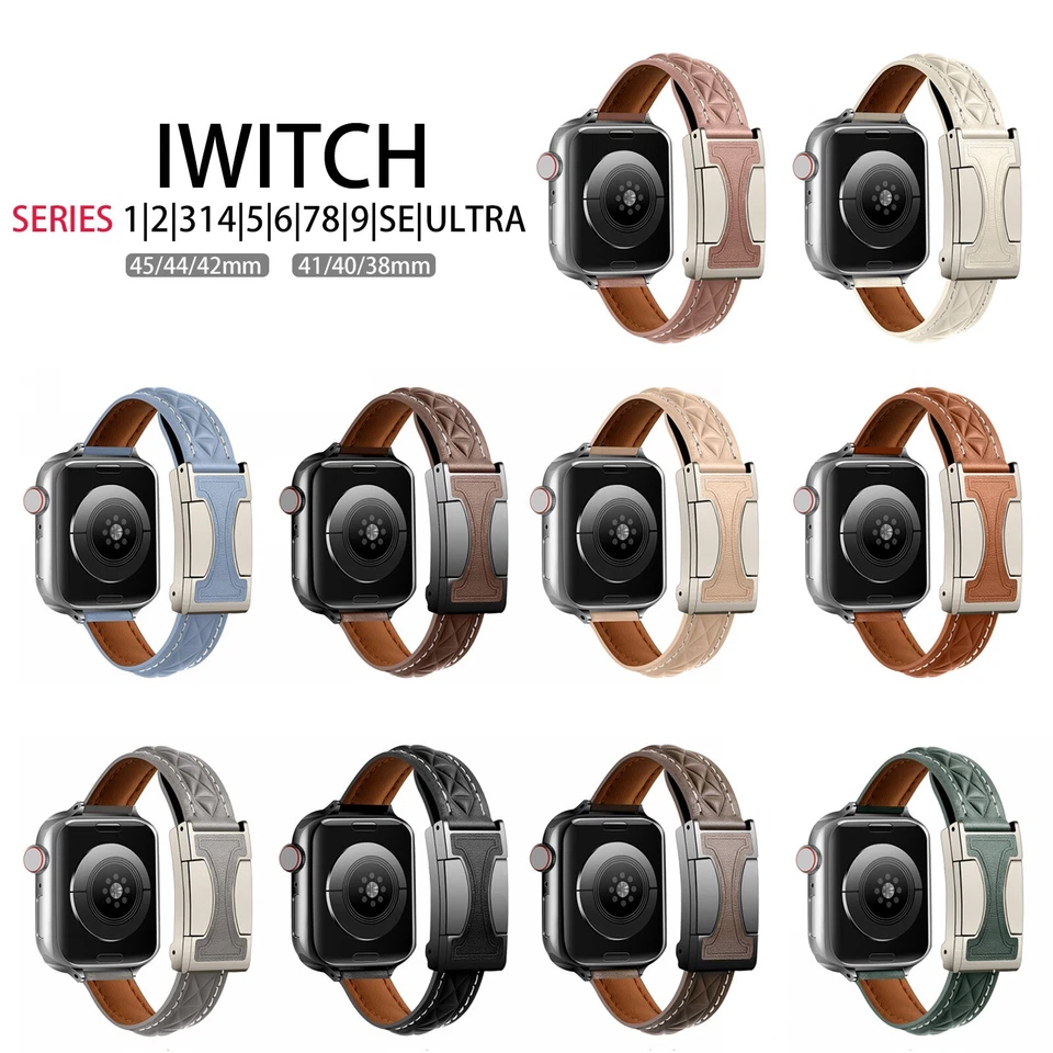 For Apple Watch Band Strap 3 4 5 6 7 8 9 SE Ultra iWatch Leather Stylish Luxuyr - Image 2 of 4