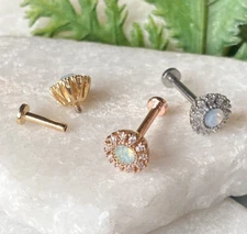 1pc Opalite Gem Flower 16g Labret Internally Threaded Steel Monroe Tragus Helix