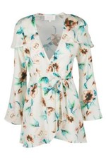 STONE COLD FOX Womens Ivory Cosmo SILK Floral GISELLE Wrap Dress 2 NEW 380