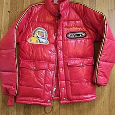 Vintage 70s Wynns Racing Jacket Mens M Red Wet Look USA Made Quilted