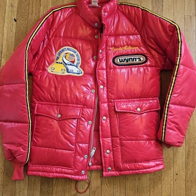 Vintage 70s Wynns Racing Jacket Mens M Red Wet Look USA Made Quilted