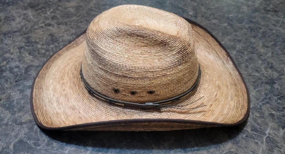 Chapéu de cowboy Resistol Jason Aldean Palm Straw Jr (juvenil/pequeno adulto) Amarillo Sky - Imagem 2 de 4