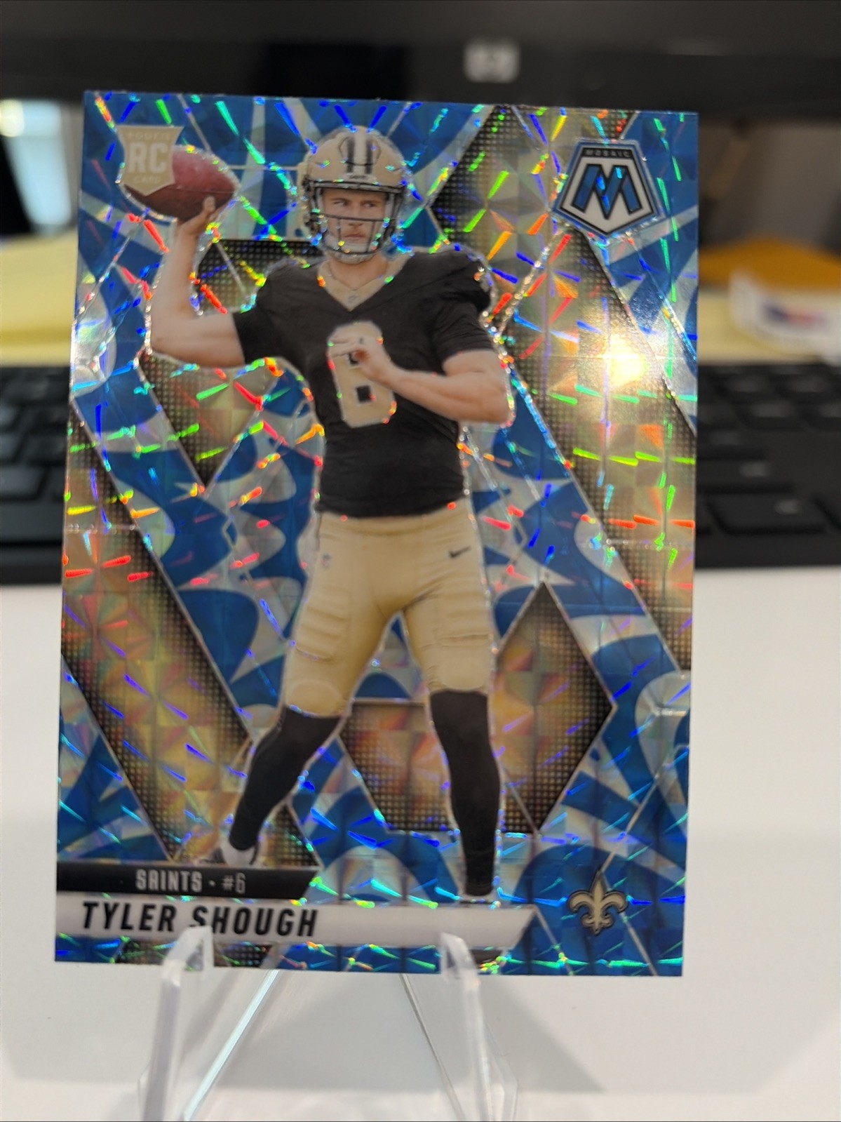 2025 Panini Mosaic Tyler Shough RC Mosaic  Blue Reactive #312 New Orleans Saints